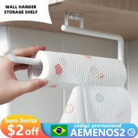 Kitchen Self-adhesive Towel Holder Toilet Paper Holder Bathroom Accessories Cabinet Paper Roll Shelf Tissue Storage Hanger 1pcs