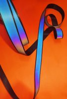 2.5x2cm Rainbow Reflective Webbing High Bright Black Ribbon Sewing On Clothing Garment Accessories Bags Shoulder Strap 5 Meters