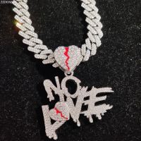 Men Women Hip Hop No Love Heart Pendant Necklace with 15mm Cuban Chain HipHop Iced Out Bling Hiphop Necklaces Fashion Jewelry