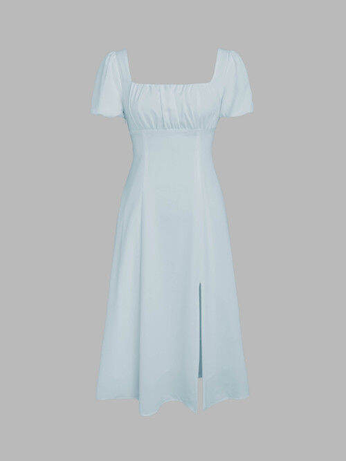 Cider Kpop Solid Puff Sleeve Tie Back Midi Dress Lazada PH