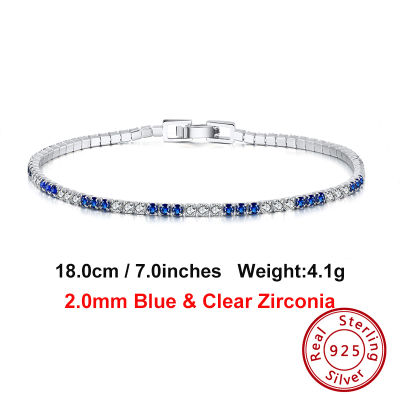 Rinntin 925 Sterling Silver Italian Tennis Necklace with Clear and Blue Round Cut Cubic Zirconia for Women Chain Jewelry SC49