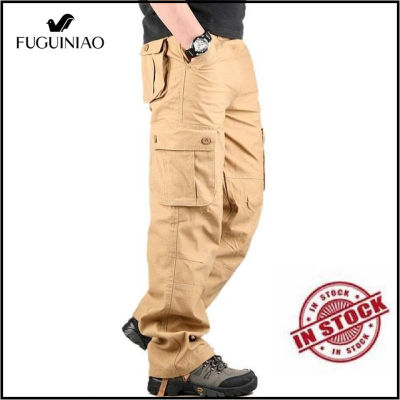 Fuguiniaoกางเกงขนาดใหญ่M-6XLสวมใส่สบายทนกางเกงคาร์โก้ยุทธวิธีกับกระเป๋า