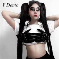 【YF】 Y Demo Techwear Punk Moto Biker Glove Beading Chains Adjustable Chest Vest For Women Camisole Streetwear