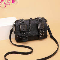 Gusure Vintage ยี่ห้อ Rivet Designer Messenger กระเป๋าผู้หญิงไหล่ Crossbdoy กระเป๋าแฟชั่น Skull Punk กระเป๋าสุภาพสตรี Flap กระเป๋าถือ