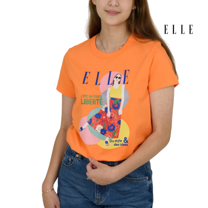 elle-boutique-เสื้อยืดสตรีคอกลม-แขนสั้น-สกรีนลาย-elle-limited-editions-w3k564