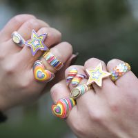 【YF】♕♠♀  Enamel Dripping Star Rings Gold Color Punk Jewelry Adjustable