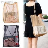 Womens Wind Transparent Mesh Shopping Bag Fashion Light and Versatile Large-capacity Portable Shopping Bag Beach Mesh Bag