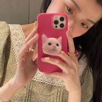 【16- digits】ญี่ปุ่นเกาหลีน่ารัก Whtie Cat Bracket ป้องกันเคสโทรศัพท์อ่อนสำหรับ IPhone X XR XS 11 12 13 Pro Max 7 8 PLUS ผู้ถือฝาหลัง