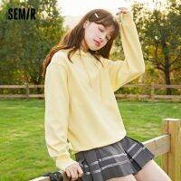 Semir เสื้อสเวตเตอร์มีฮู้ดสำหรับผู้หญิง,เสื้อสวมหัวมีฮู้ดสีพื้นทรงหลวมและสบายๆรุ่นใหม่ฤดูใบไม้ผลิปี2023