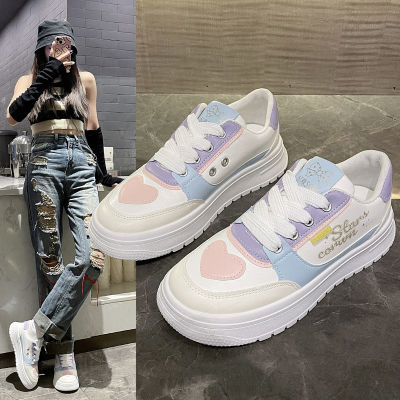 New Macaron Color Matching Little White Shoes for Women in 2023 Autumn Trend, College Style, Versatile, Cute, Lightweight, Small and Popular Board Shoes