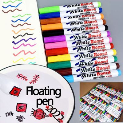 8/12 Colors Magical Water Floating Pen Painting Brush Whiteboard Markers Pen Suspension Kids Educational Painting Pen Toys Gift
