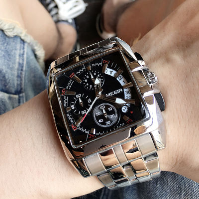 MEGIR Mens Big Dial Luxury Top nd Quartz Wristwatches Creative Business Stainless Steel Sports Watches Men Relogio Masculino