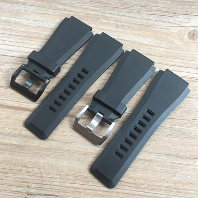 New Stock 34*24mm Black Grey Convex Mouth Silicone Rubber Watchband Waterproof Smooth Strap For Bell&amp;Ross BR01 BR02 Watch Logo