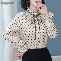 Autumn Long Sleeve Chiffon Blouse Women 2021 Polka Dot Button Cardigan Shirt Women Solid Office Lady Blouses Women Casual 10884