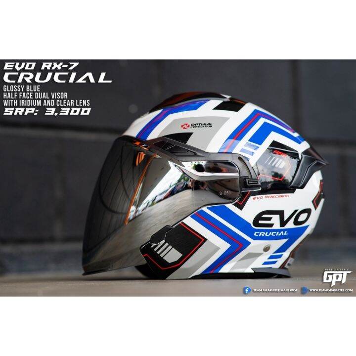 EVO RX7 Crucial Half Face Dual Visor Helmet face motor motorcycle helmet gdr helmet Lazada PH