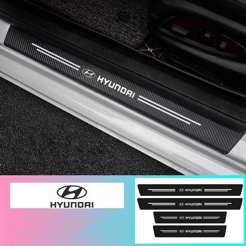 for Hyundai Accent Door Sill Protector Reflective 4D Carbon Fiber Sticker Door Entry Guard Door Sill Scuff Plate Stickers Auto Accessories 4Pcs Blue 