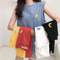 [5สี] เสื้อยืดสำหรับทั้งหญิงและชายแฟชั่นปักลาย M-3XL อากาศแบบลำลองเสื้อกีฬาแขนกุดทรงหลวมฉบับภาษาเกาหลีเสื้อยืดกล้ามเนื้อแฟชั่นฮ่องกงสำหรับผู้ชายเสื้อวิ่งแสดงบุคลิกภาพ