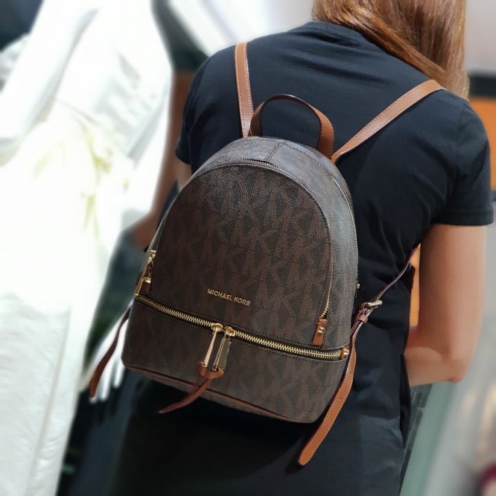 Genuine Michael Kors Rhea Medium MK Signature Backpack in brown sales  eBay