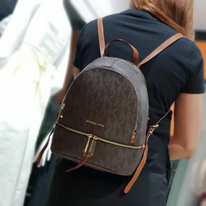 Authentic Michael Kors Rhea Signature Coated Monogram Zip Leather Women's  Backpack - Brown | Lazada PH