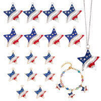 16Pcs 3 Styles Star Shape American Flag Charms with Rhinestone Star Flag Alloy Enamel Pendants Patriotic Enamel Charms for Independence Day Light Gold and Silver 20mm 33mm