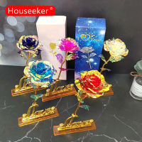 Houseeker ดอกไม้ประดิษฐ์24K ดอกกุหลาบสีทองของขวัญวันวาเลนไทน์สบู่ดอกกุหลาบดอกไม้ฟอยล์ตกแต่งบ้านกุหลาบปลอม