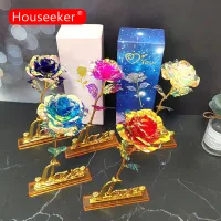 Houseeker Artificial Flowers 24K Gold Rose Valentines Day Gift Present Rose Soap Flower Foil Flowers Home Decor Carnation for Mother