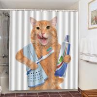 Funny Cute Cat Shower Curtain 3D Print Animal Landscape Bathroom Curtains Waterproof Polyester Fabric Home Background