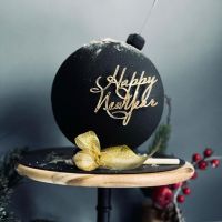 New Design Side Acrylic Gold Happy New Year Hello 2024 Cake Topper Merry Christmas Xmas Cake Decoration Party Supplies