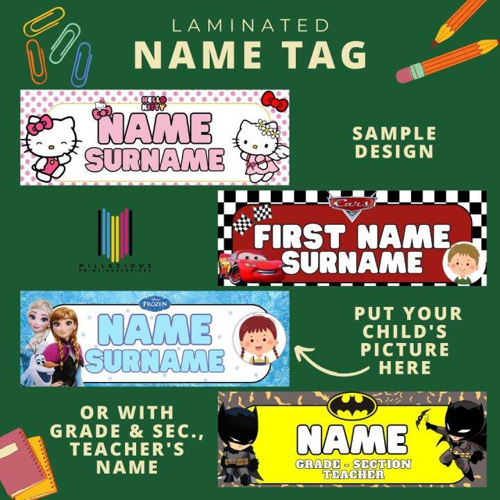 Customized Laminated Name Tag for School With ID Lace ( Back to Back