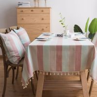 【cw】 Striped Tablecloth with TasselsRectangular Linen Cotton Table Cover for Kitchen Dinning Room Tabletop Coffee Table Decoration ！