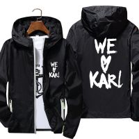 We Love Karls มีฮู้ดสำหรับผู้ชาย,แจ็กเก็ตแบบสตรีทกันแดดแบบบางสะท้อนแสงเสื้อกันลมเสื้อโค๊ตแนวสปอร์ตผิวโอเวอร์ไซส์ผู้ชายมีฮู้ด