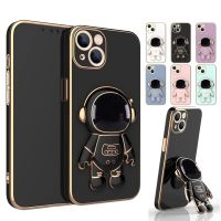 3D Astronaut Folding Stand Holder Phone Case For iPhone 14 13 12 11 Pro Max XR XS 7 8 Plus SE 2022 Plating ShockProof Case Cover