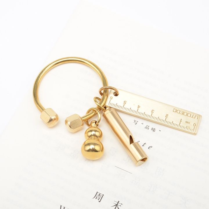 cod-handmade-pure-brass-key-chain-gold-creative-men-and-women-round-car-pendant