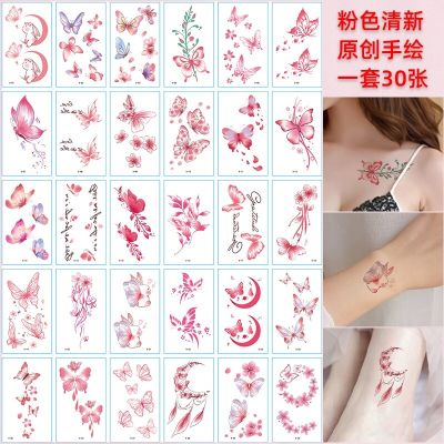 Pink Small Fresh Tattoo Sticker Waterproof Female Lasting Cute Clavicle Wrist Cover Scar Butterfly Pattern Tattoo Sticker