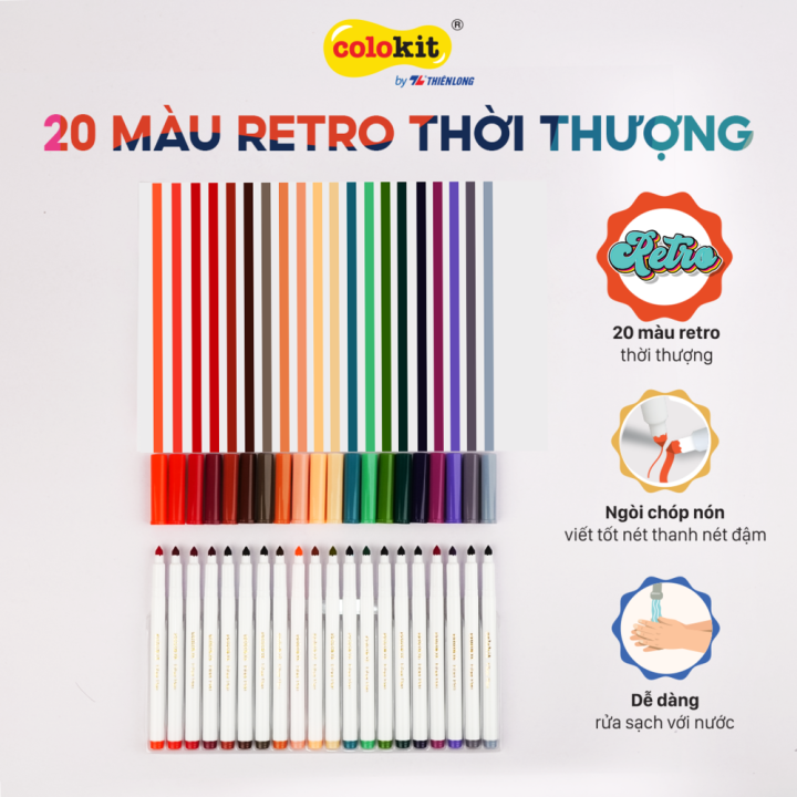 Bộ bút lông 20 màu Retro rửa được Fiber Pen Thiên Long SWM-C009 | Lazada.vn