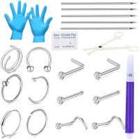 Nose Piercing Kit  Disposable Self Nose Piercing Gun Kit 316L  Steel 18G Double Nose Rings Hoop  Studs Safety Piercing Gun Kit Body jewellery