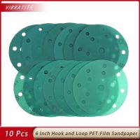 6Inch Sanding Discs with15 Holes Polyester Film-Backed Green Hook and Loop Sandpaper for Automotive Paint Wood or Metal Grinding