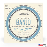 D’Addario® EJ69 Banjo String สายกีตาร์แบนโจ สายแบนโจ 5 สาย เบอร์ 9 แบบ Phosphor Bronze (Light Gauge , 0.009 - 0.020) ** Made in USA **