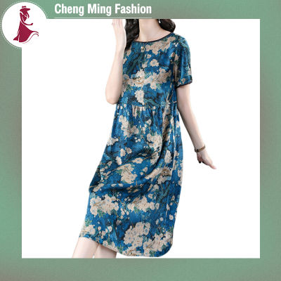 Cheng ชุดเดรสขนาดพิเศษสำหรับผู้หญิง,ชุดเดรสแขนสั้นสำหรับฤดูร้อน
