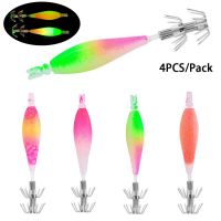 hot！【DT】 4Pcs/Pack Shrimp Fishing Bait Fluorescent Lures Squid Jig Hooks Accessories Tackles 7g 90mm