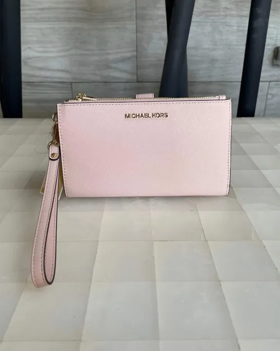 Guaranteed Original Michael Kors Jetset Women's Double Zip Plain Wristlet  Wallet - Pink | Lazada PH