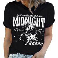 เที่ยงคืน Rodeo Horse พิมพ์ Vintage Western กราฟิกเสื้อยืดผู้หญิงน่ารักตลกประเทศเสื้อ Cowgirl Retro Boho Tees Tops ชุด