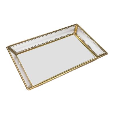 Rectangle Gold Mirror Jewelry Organizer Tray Glass Metal Makeup for Bathroom