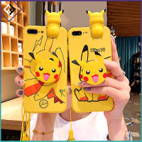 สำหรับ Vivo Y81 Y81i Y71 Y71i Y67 Y67L Y66 Y65 Y55 Y55L Y55s การ์ตูน Pikachu นุ่ม TPU ซิลิโคนโทรศัพท์กรณีตุ๊กตาเชือก &amp; แต่งหน้ายืนกระจก