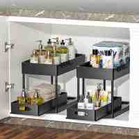 Multi-Purpose 2-Tier Sliding Cabinet Basket Organizer Drawer Under Sink Organizer for Bathroom Kitchen