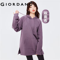 GIORDANO Women Hoodies Plain Color Mid Long Raglan Sleeve Casual Hoodies Kanga Pocket Loose Pullover Drawstring Hoodies 05322783