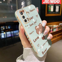 JIUMOO เคสสำหรับ OPPO F19 A74 F19s A95 Reno 6 Lite เคสลายหมีขอบสี่เหลี่ยมใหม่เคสชุบพื้นผิวปลอกซิลิกาเจลนิ่มกันกระแทกเคสมือถือฝาครอบป้องกันเลนส์กล้องถ่ายรูปรวมทุกอย่าง