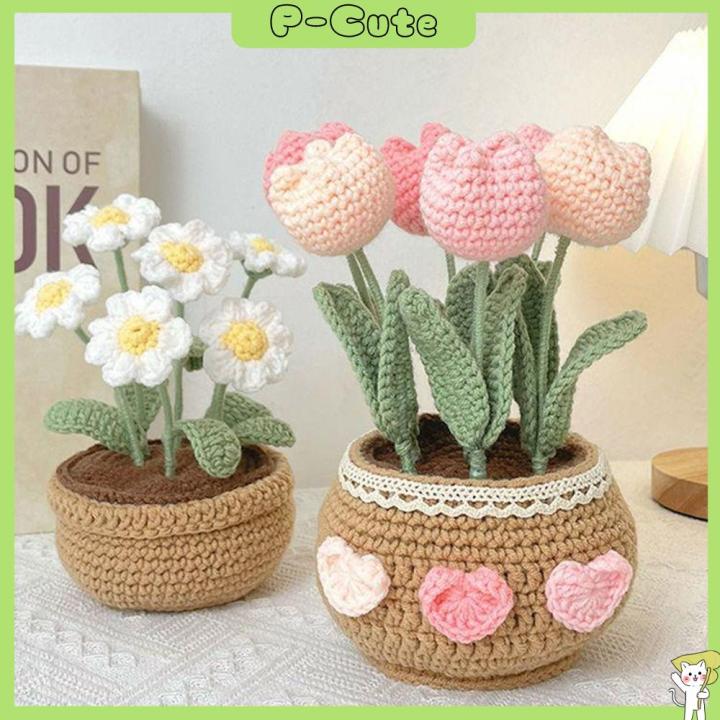 P-CUTE Crochet Crochet Kit Knit Kits Tulip Flowerpot Crochet Starter Kit  Craft Gift Idea Multicolored Yarn Flower Crochet Kit Handmade Crafts Lovers