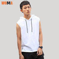 WOMA เสื้อสเวตเตอร์แขนกุดมีฮู้ดสำหรับผู้ชาย,เสื้อคู่รักสไตล์ฮิปฮอปสตรีทเสื้อสเวตเตอร์แขนกุดสไตล์เกาหลี