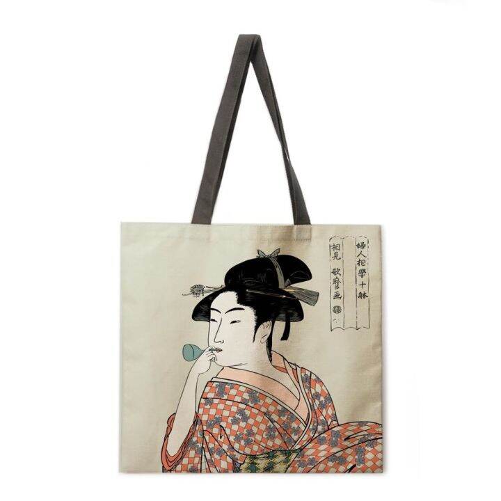 japanese-style-ukiyoe-print-tote-bag-linen-fabric-bag-casual-folding-shopping-bag-outdoor-beach-bag-everyday-handbag